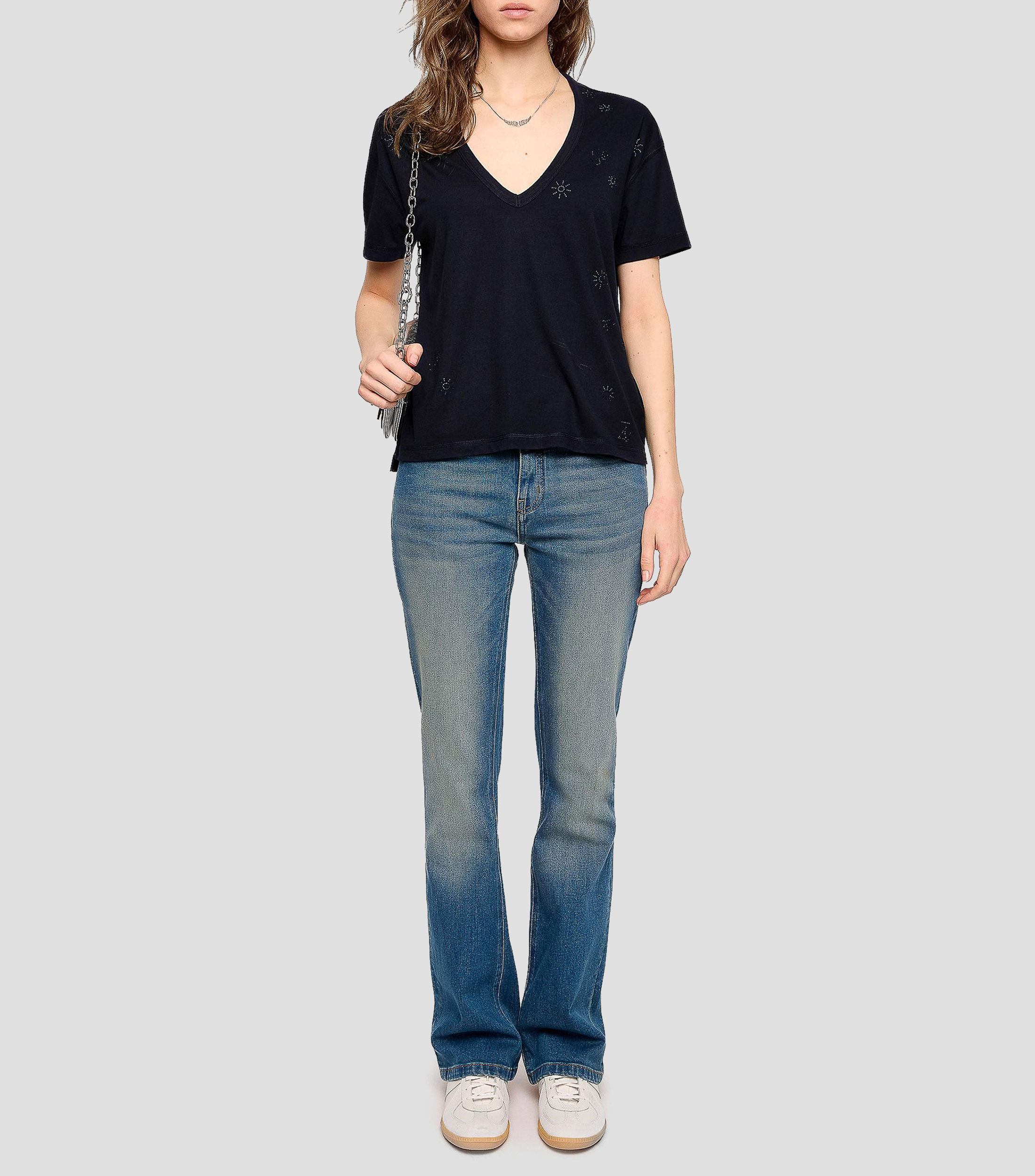 Playera cuello V manga corta fantasía Mujer